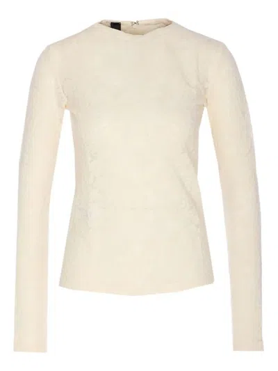 Pinko Beige Marinara Lace-textured Wool-blend Blouse In Multi