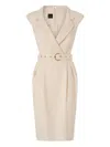 Pinko Amadine Dress Belted Waist Sleeveless V Neckline In Beige