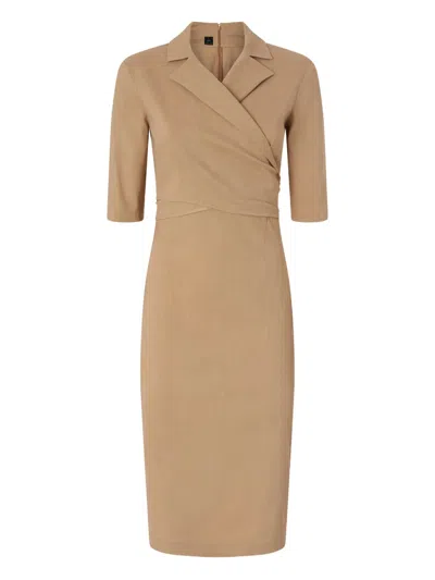 Pinko Beige Notched Lapel Midi Dress In Gold