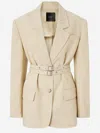 Pinko Belted Waist Blazer With Front Button Fastening In Nude