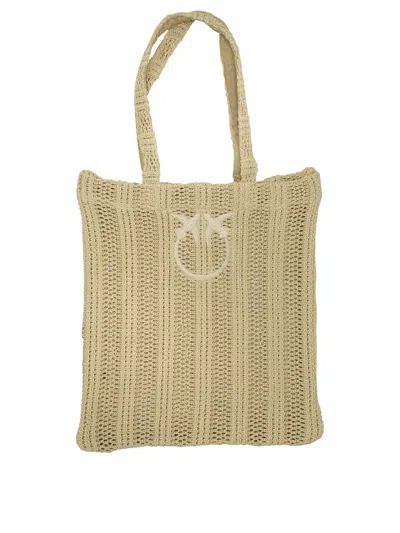 Pinko Beige Polypropylene Cotton Shoulder Bag In Neutral