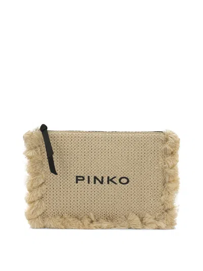 Pinko Beige Polypropylene Polyester Polyester Cotton Polyamide Polyurethane Clutch In Brown