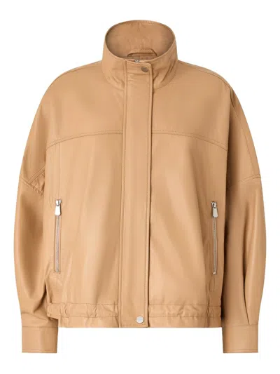Pinko Beige Press-stud High-neck Peacoat In Brown