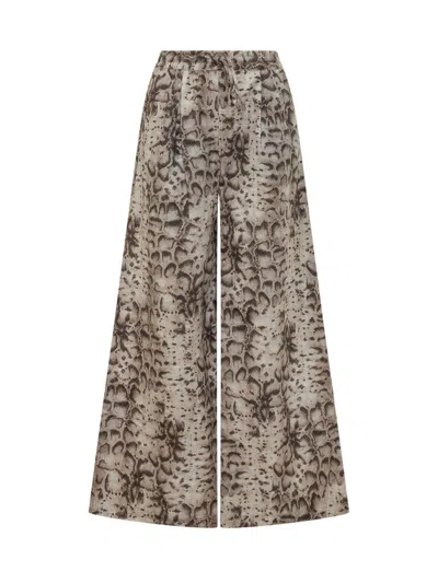 Pinko Beige Printed Loose Drawstring Pants In Brown