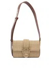 Pinko Mini Love Bag Slouchy Small Shoulder Bag In Raffia With Double Shoulder Strap In Brown