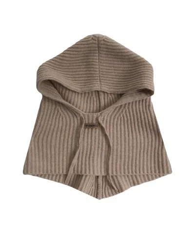 Pinko Beige Ribbed Knit Balaclava In Brown