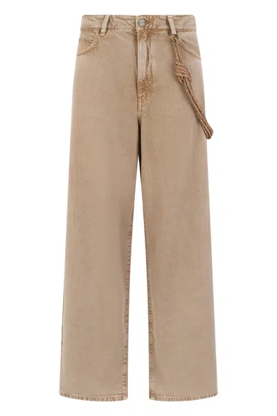 Pinko Beige Rope Jewel Embellished Five-pocket Jeans For Women In Gold