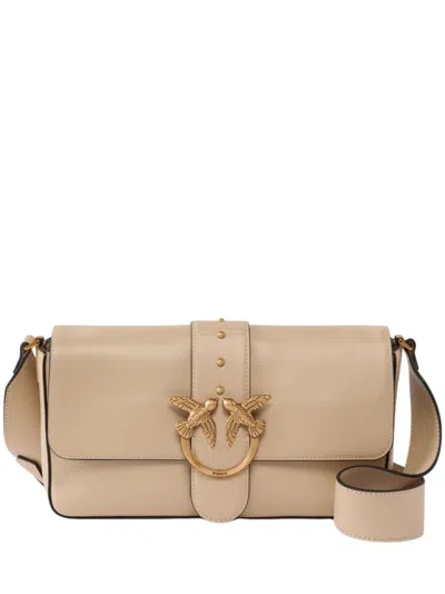 Pinko Beige Shoulder Bag With Unique Bird Motif In Neutrals