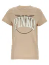 Pinko "launch" Crew Neck Graphic Print T-shirt In Beige