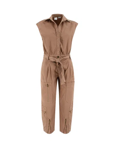 Pinko Beige Stretch Cotton Overall With Sash Waist Tie In Beige Bruno Fulvo