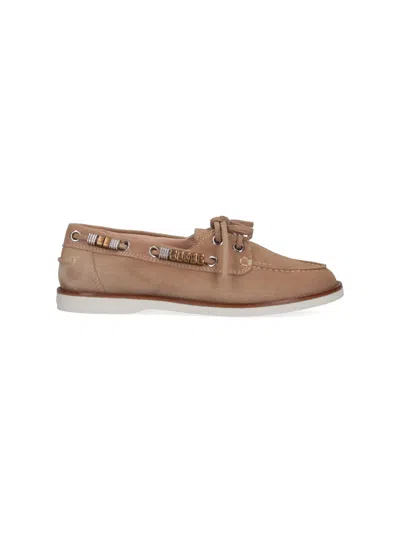 Pinko Beige Suede Lace-up Moccasin Shoes In Brown