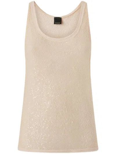 Pinko Beige Top With Textured Surface And Subtle Sheen