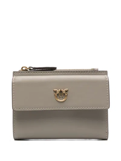 Pinko Beige Vitello Leather Wallet With Flap Closure In Gray
