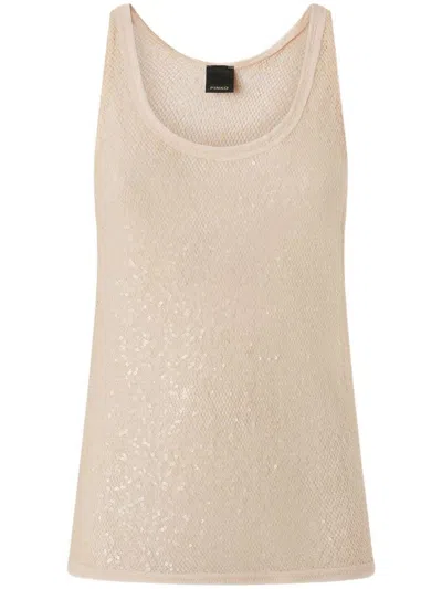PINKO BEIGE 'WAITING' TOP WITH SEQUINS