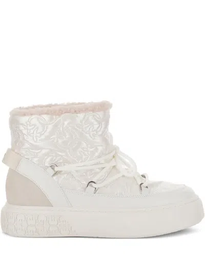 Pinko Beige Yoko 19 Quilted Monogram Ankle Boots In White