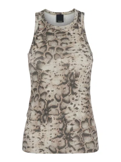 Pinko Belfiore Ribbed Tank Top Beige In Viscose Women In Multi