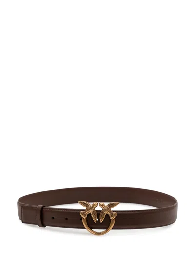 Pinko Beloved Front Buckle Belt In Marrone Castano