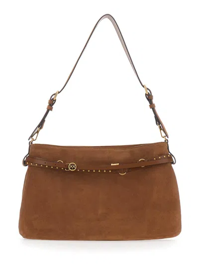 Pinko Brown Shoulder Bag With Front Belt With Logo Details And Adjustable And Removable Shoulder Strap In  In Red
