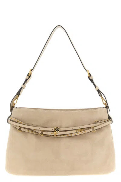Pinko Stud-belt Shoulder Bag In Neutral