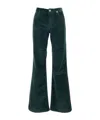 Pinko Green Pants With Plaque On The Front And Logo Patch On The Back In Corduroy Woman In Green