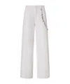 Pinko White Pants With Logo Patch On The Back And Chain Detail With Rhinestones In White