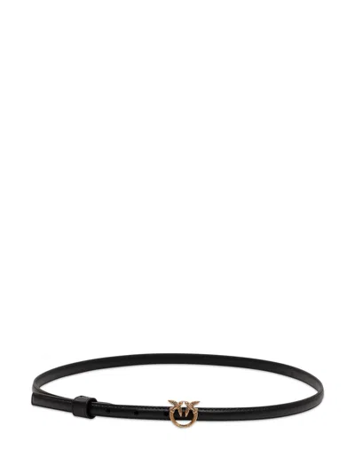 Pinko Belt Love Mini With Logo Buckle In Nero-antique Gold