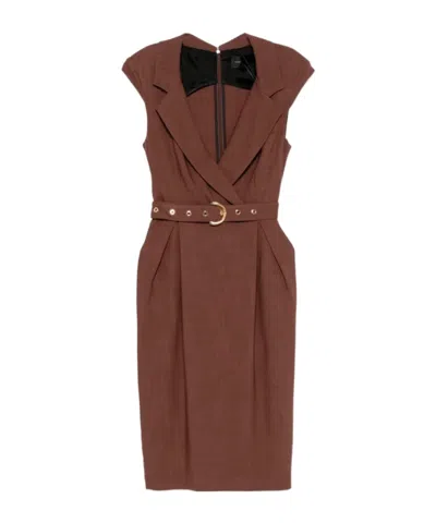 Pinko Belt Midi Wrap Dress In Brown