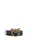 Pinko Black Belt With Love Birds Diamond Cut Detail In Hammered Leather Woman In Nero