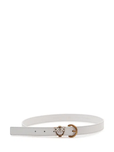 Pinko Belt Tamboril With Logo Buckle In Bianco Nembo/antique Gold