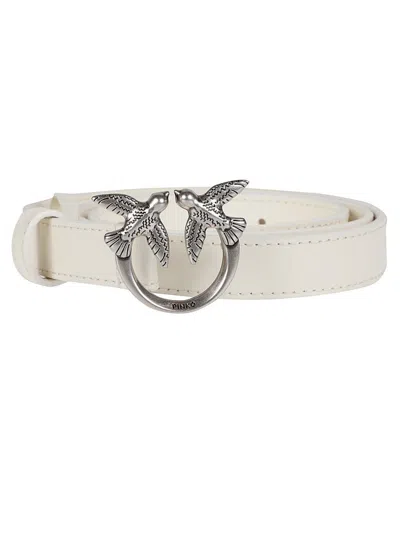 Pinko Love Berry Logo-plaque Leather Belt In White