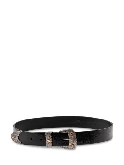 Pinko Belt With Decorative Buckle And Studs In Nero-old Silver