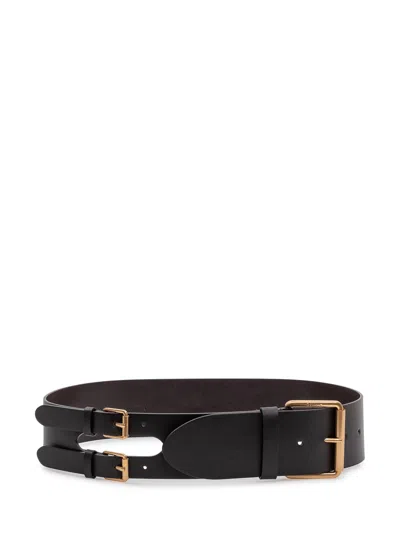 Pinko Belt With Double Buckle In Marrone-chicco Di Caffe