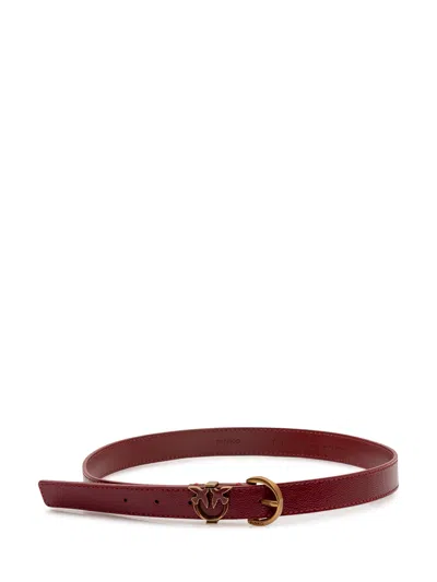 Pinko Belt With Logo Buckle In Rosso Scuro/antique Gold