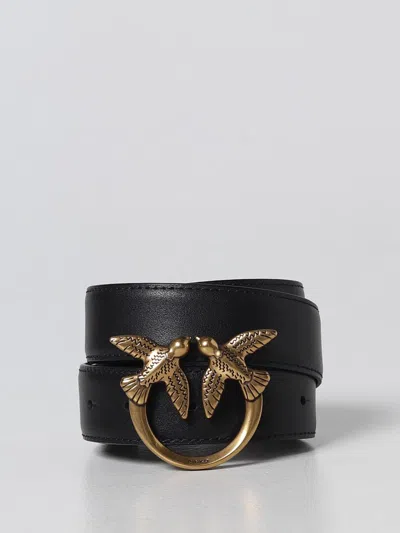 Pinko Leather Belt With Logo In Black