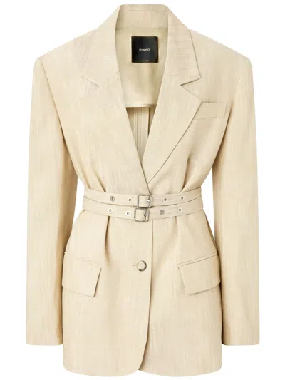 Pinko Belted Waist Blazer With Front Button Fastening In Neutral