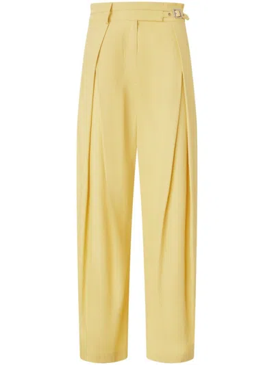 Pinko Belted Butter Yellow Trouser With Layered Details