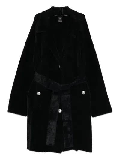 Pinko Belted Buttoned Coat In Black