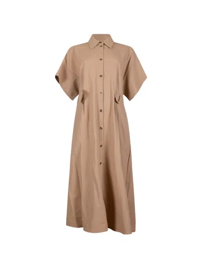 Pinko Belted Button-up Midi Dress In Brown