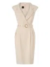 Pinko Amadine Dress Belted Waist Sleeveless V Neckline In Neutral