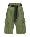 Pinko Belted Cotton Cargo Shorts In Green