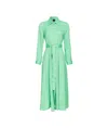 Pinko Belted Crepe De Chine Midi Dress In Green