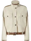 Pinko Blouson Jacket With Leather-effect Edging In Neutrals
