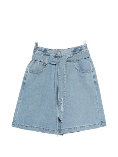 Pinko Belted Elasticated-waistband Denim Knee-length Shorts In Blue