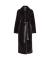 Pinko Brown Coat With Shawl Revers And Belt In Ecofur Woman In Black