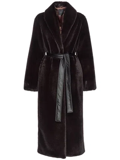 PINKO PINKO BELTED FAUX-FUR COAT WITH PLUSH TEXTURE