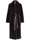 Pinko Brown Coat With Shawl Revers And Belt In Ecofur Woman In Black