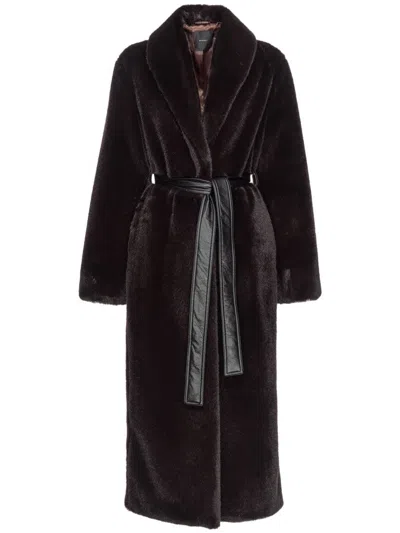 PINKO BELTED FAUX-FUR COAT WITH PLUSH TEXTURE