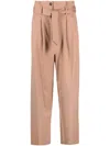 Pinko Belted Flannel Trousers In Nude