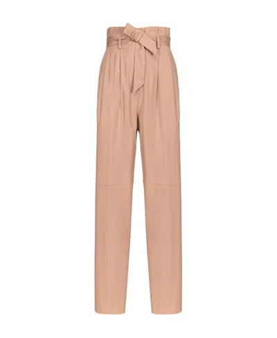 Pinko Belted Flannel Trousers In Nude