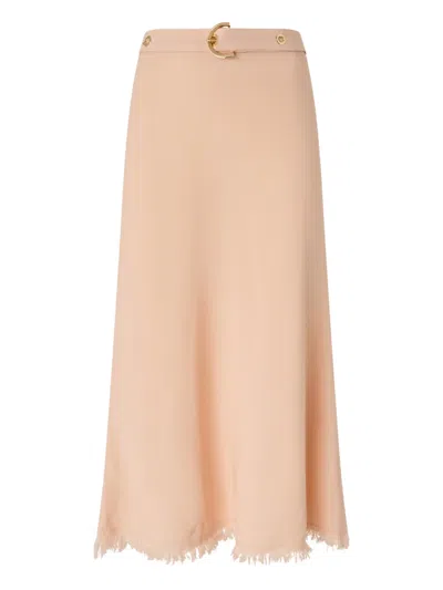Pinko Belted Frayed Skirt In Neutral
